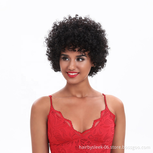 Rebecca cost-effective Bouncy Curls Short Curly Wig With Bangs Brazilian Hair Remy Pixie Cut Wig Human Hair Wigs For Women